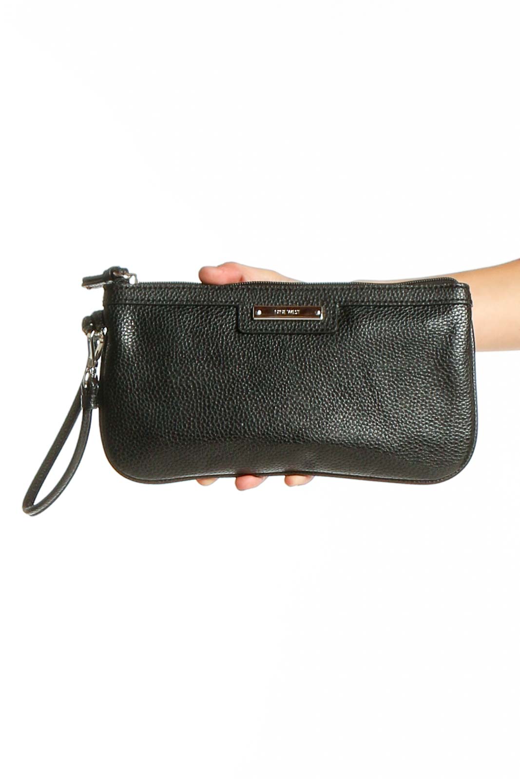 Black Leather Wristlet Clutch Front
