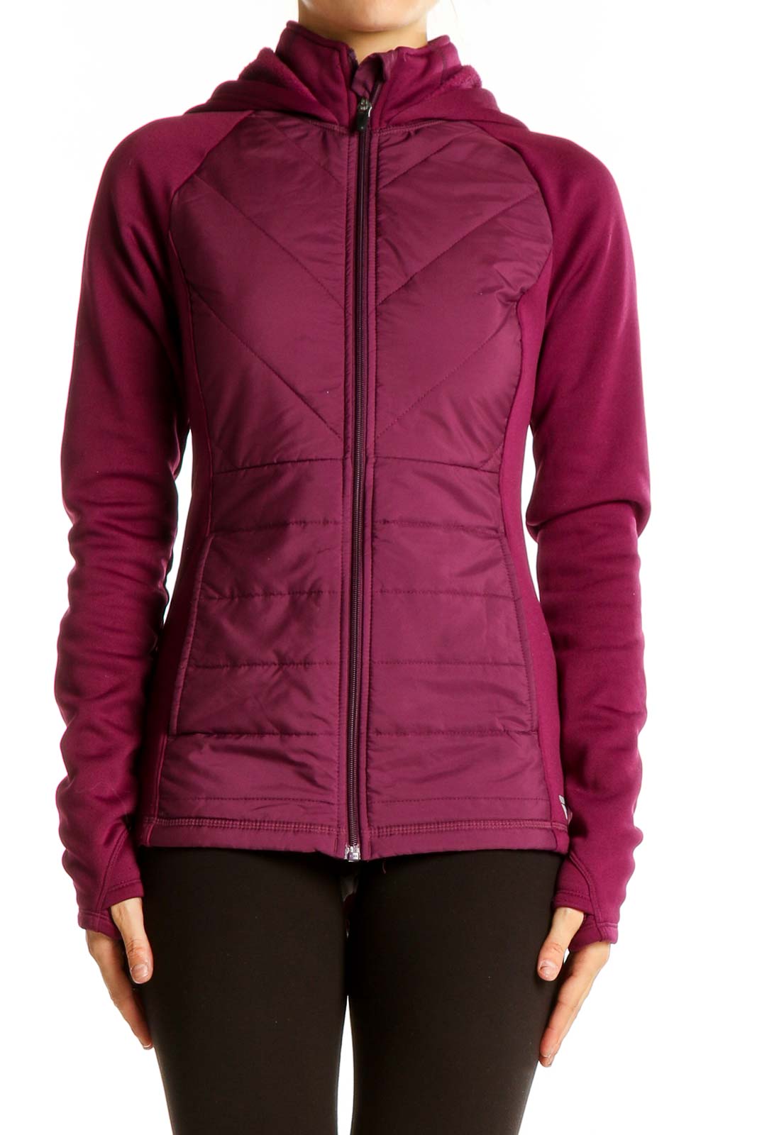 Burgundy Quilted Activewear Jacket Front
