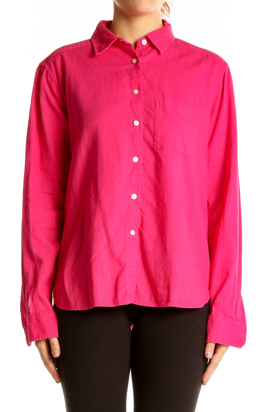 Hot Pink Button-Down Linen Blend Shirt Front