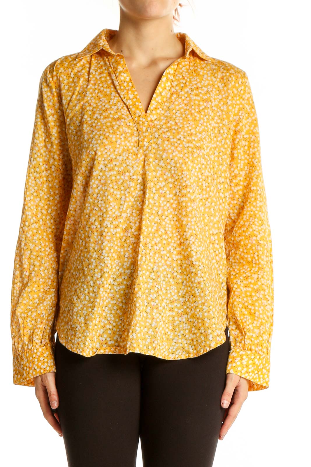Yellow Floral Cotton Button-Up Shirt Front