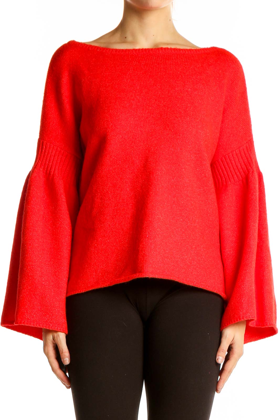 Red Bell Sleeve Knit Sweater Front