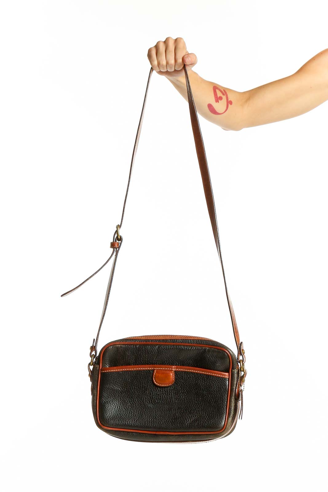 Black and Brown Leather Crossbody Bag Front