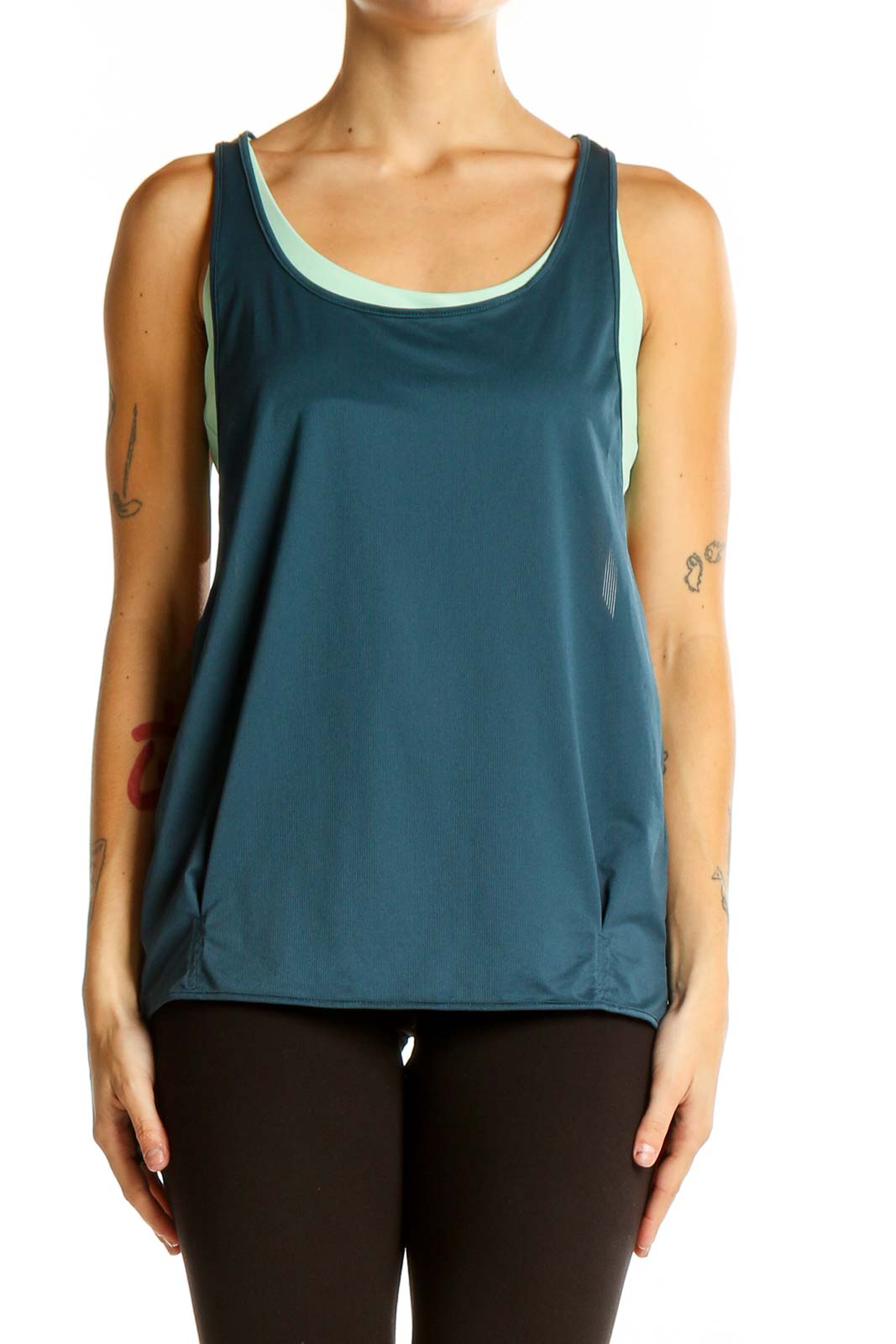 Teal Layered Activewear Tank Top Front