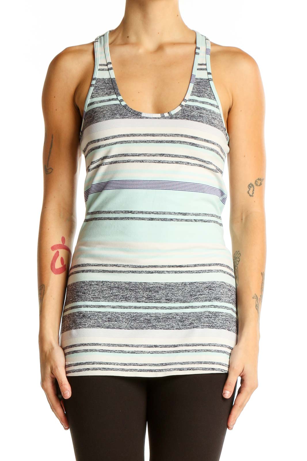 Mint Striped Racerback Tank Top Front