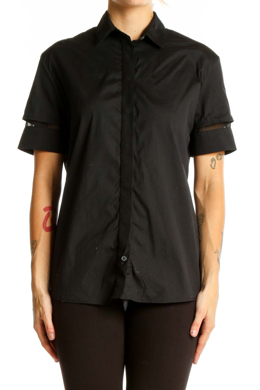 Black Short-Sleeve Button-Up Shirt Front