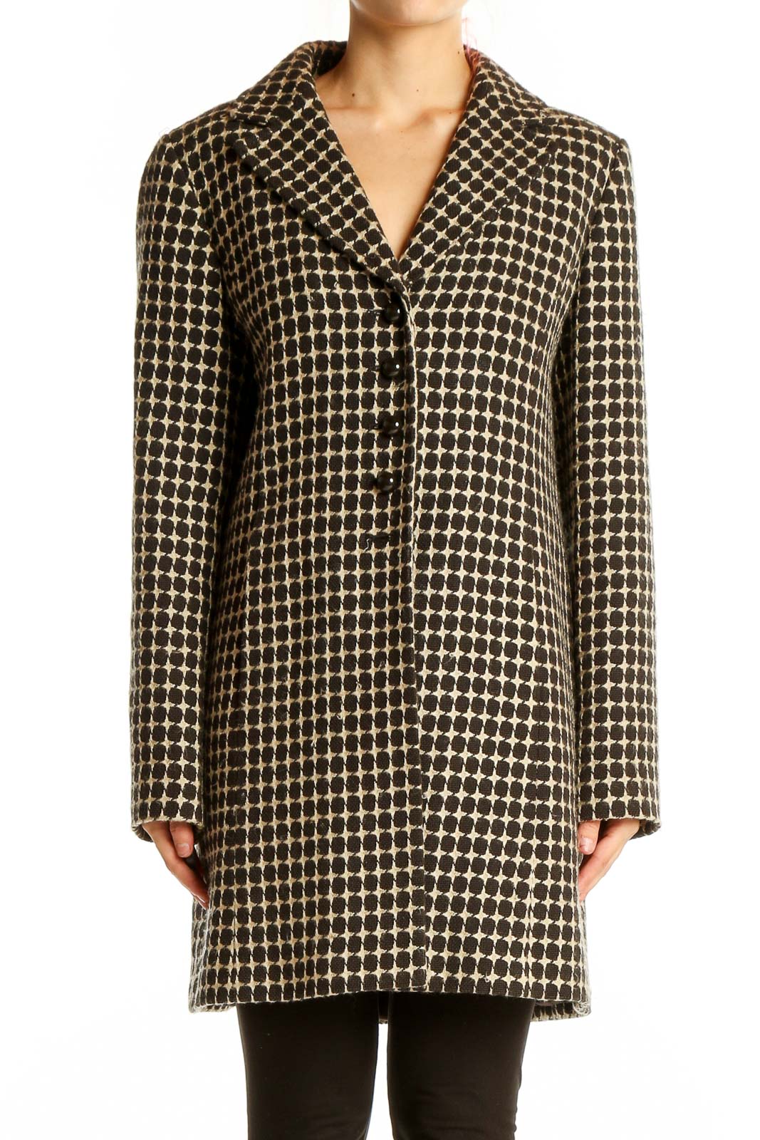 Black and Tan Polka Dot Coat Front