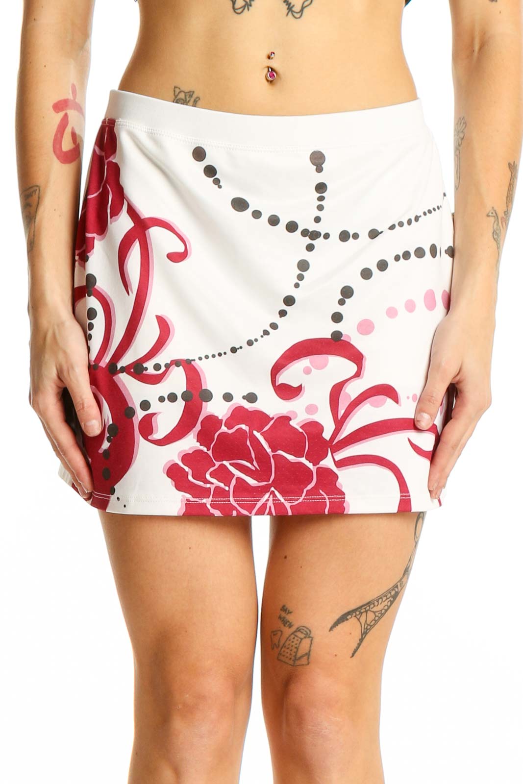 White Floral Print Athletic Skirt Front