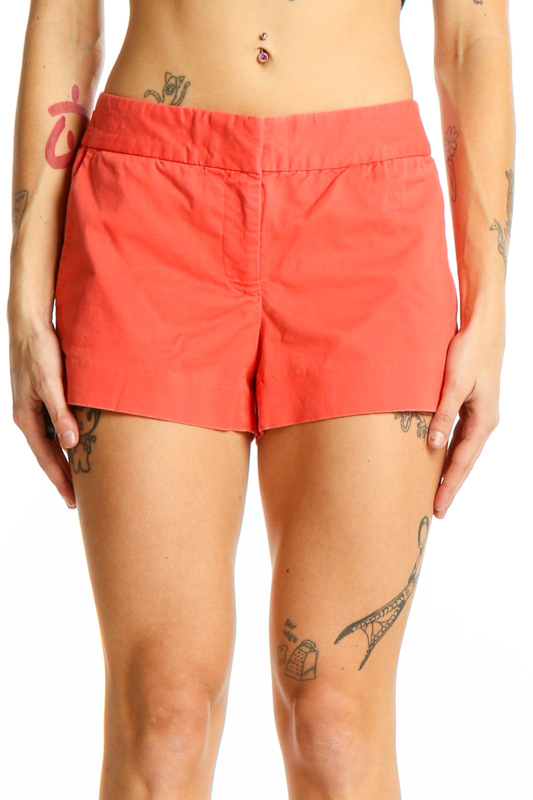 Coral Cotton-Blend Casual Shorts Front