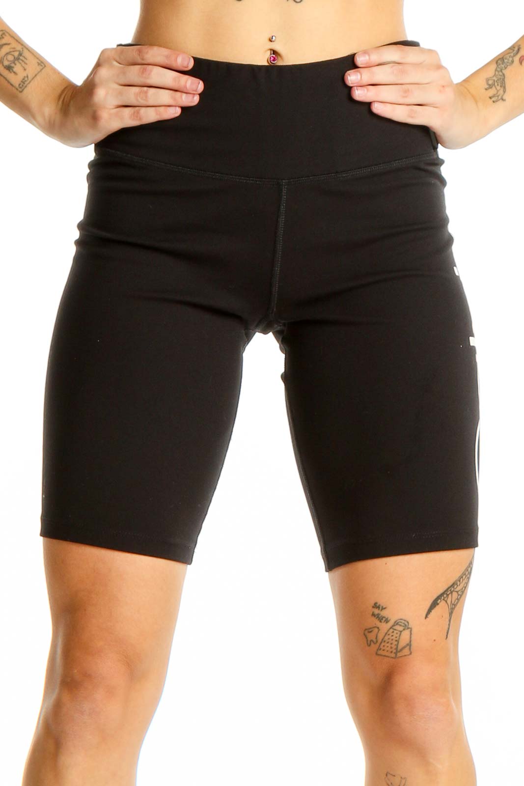 Black High-Waisted Performance Bike Shorts Front