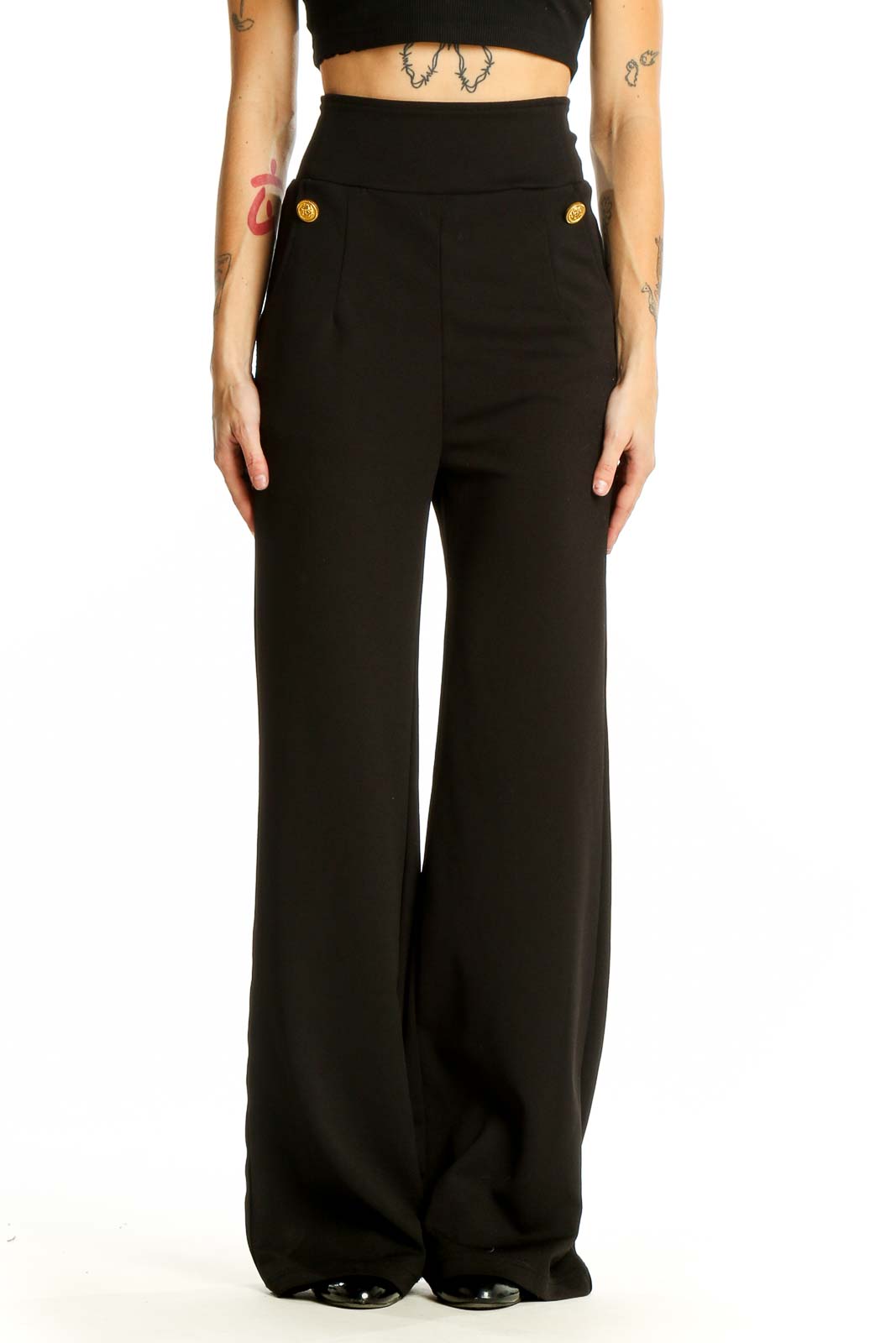 Black Wide-Leg Dress Pants Front