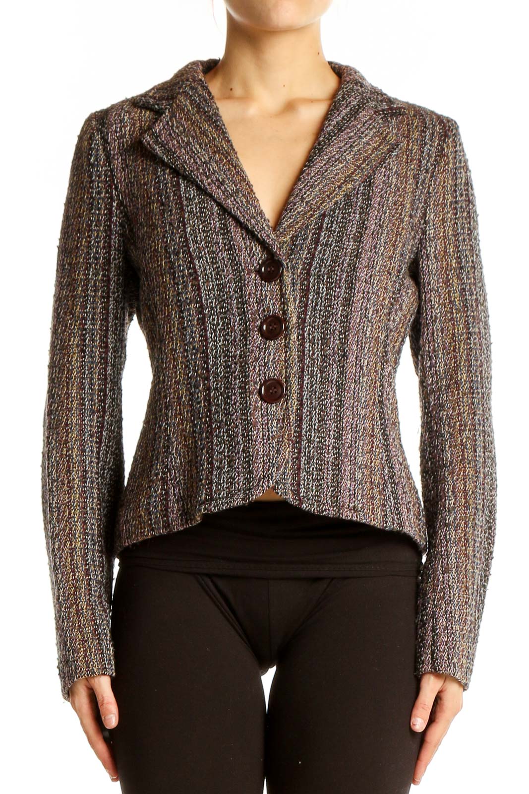 Brown Tweed Textured Blazer Jacket Front