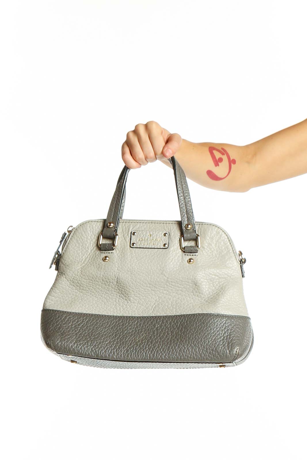 Gray and White Two-Tone Leather Satchel Front