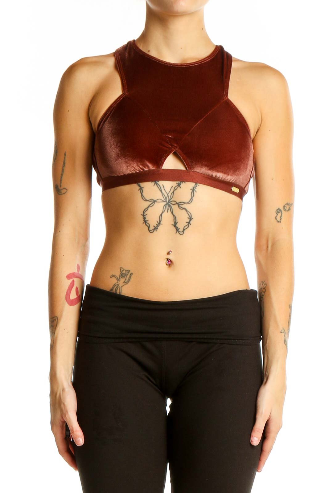 Burgundy Velvet Crop Top Front