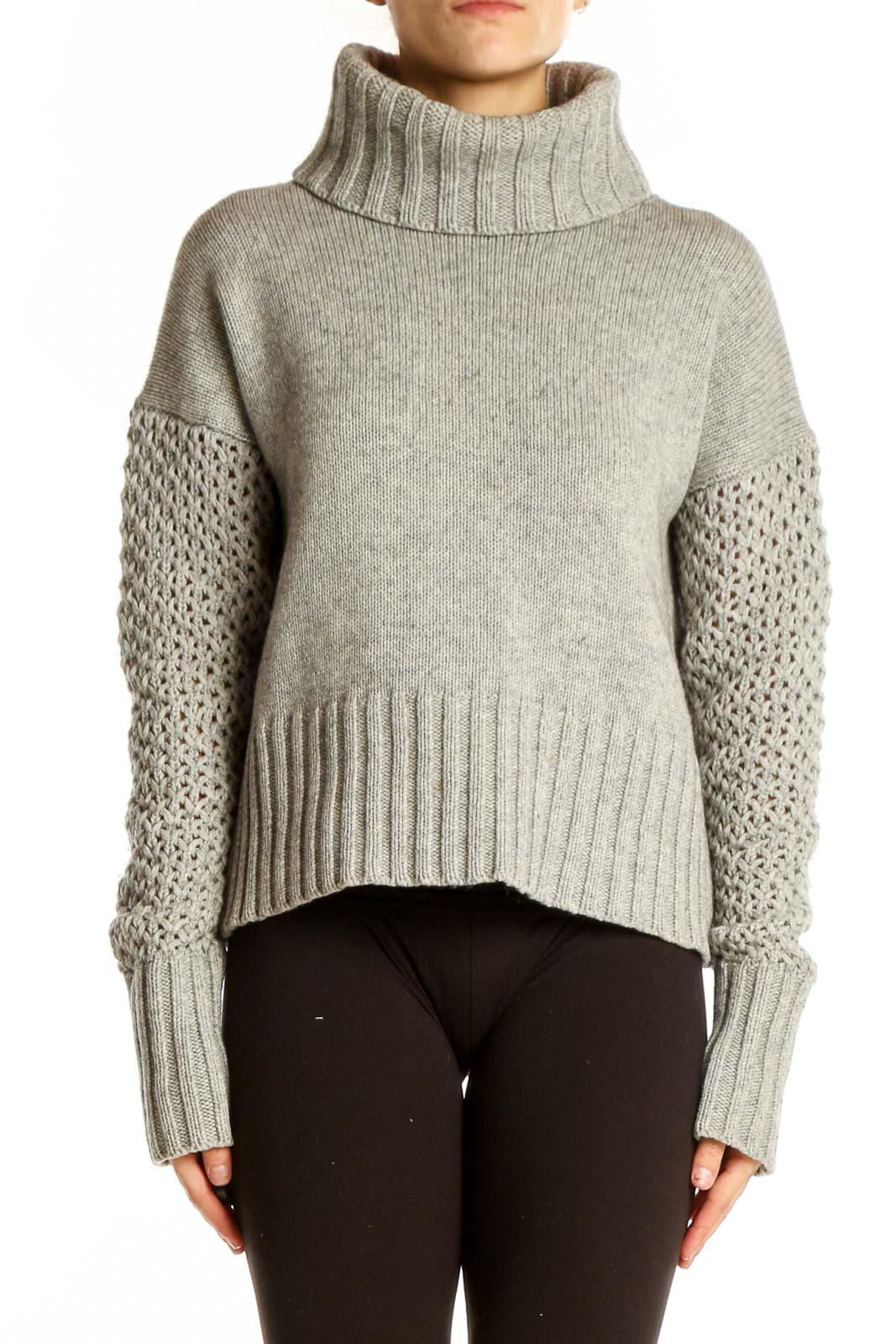 Gray Cashmere Blend Turtleneck Sweater Front