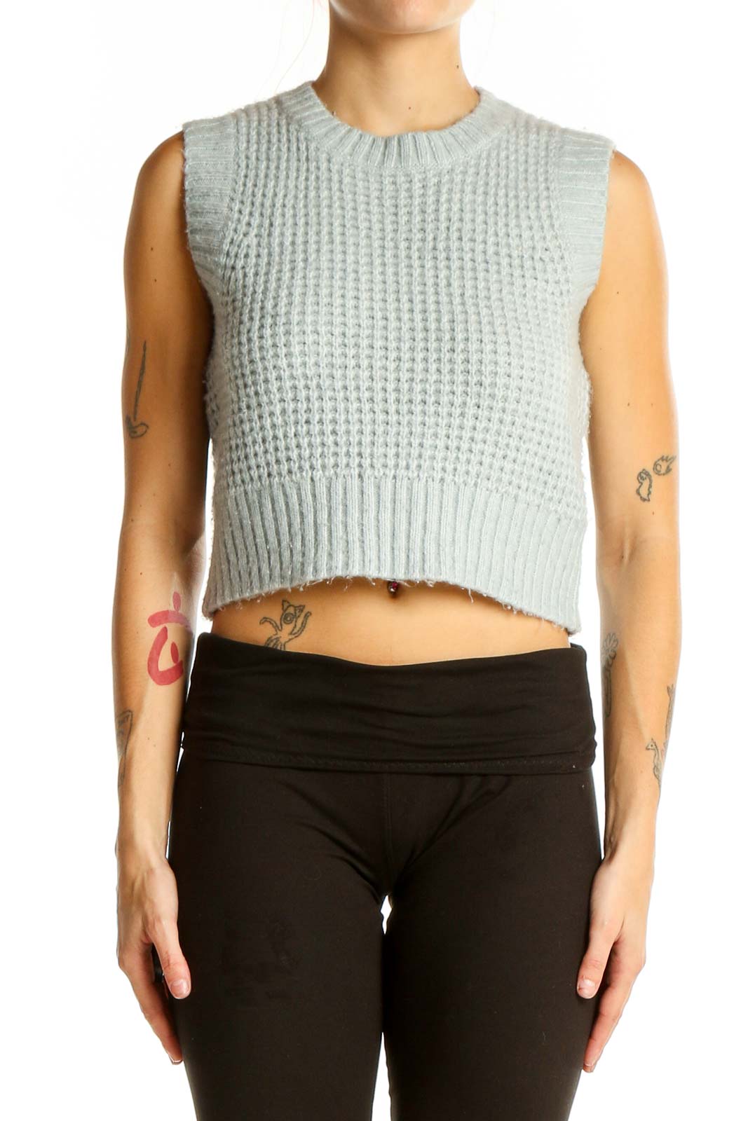 Mint Green Cropped Sleeveless Sweater Front