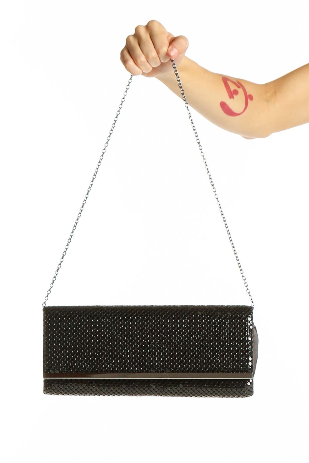 Black Textured Elegant Evening Clutch Front