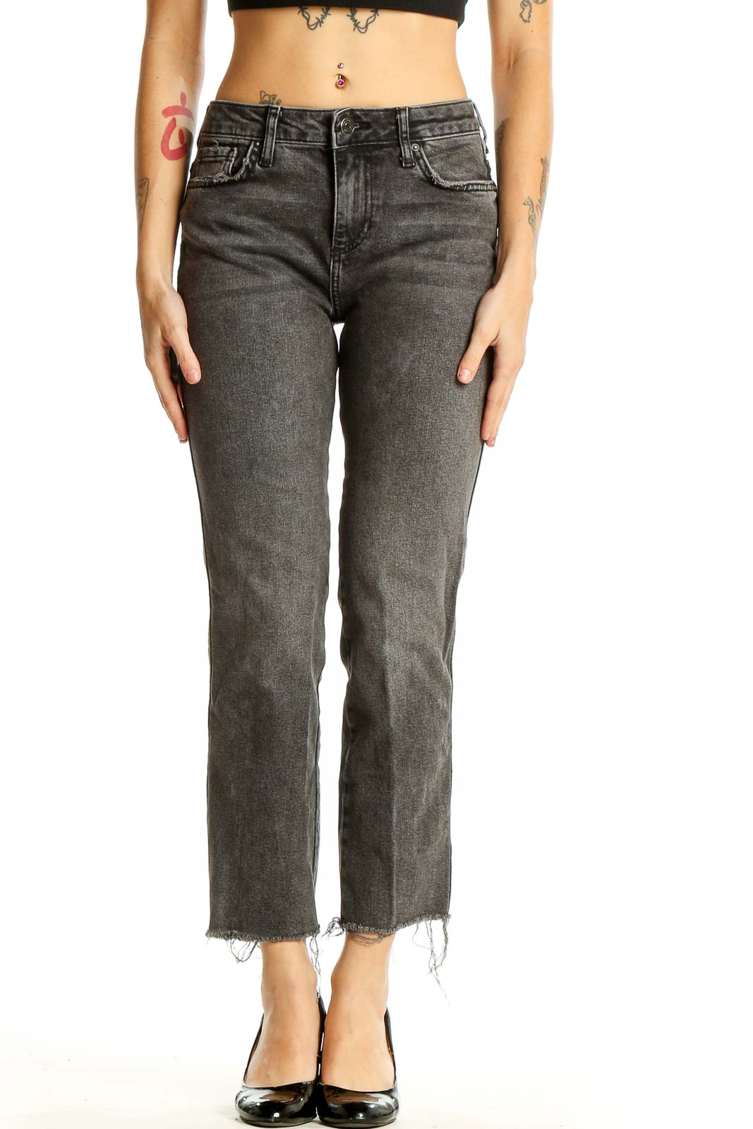 Charcoal Gray Cropped Straight-Leg Jeans Front
