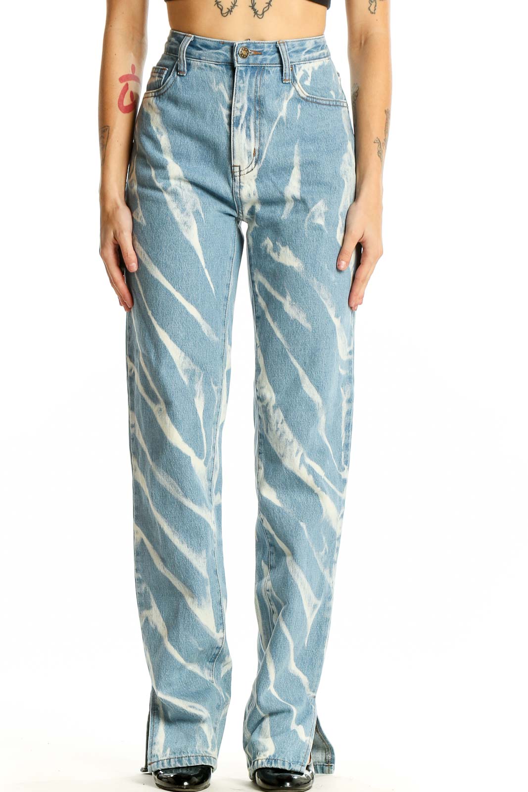 Light Blue Tie-Dye High-Waisted Straight Jeans Front
