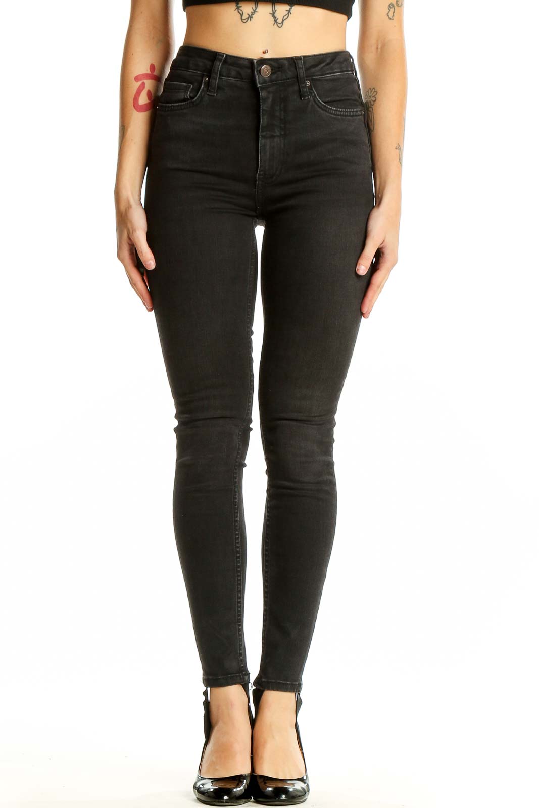 Black High-Waisted Skinny Jeans Front