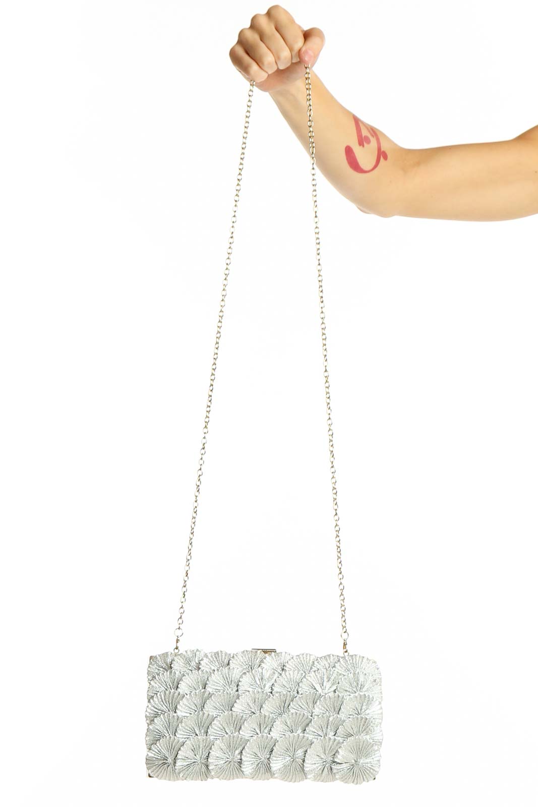 Silver Floral Embellished Evening Clutch Front