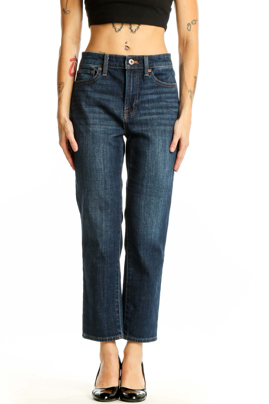 Dark Blue Classic Straight Leg Jeans Front