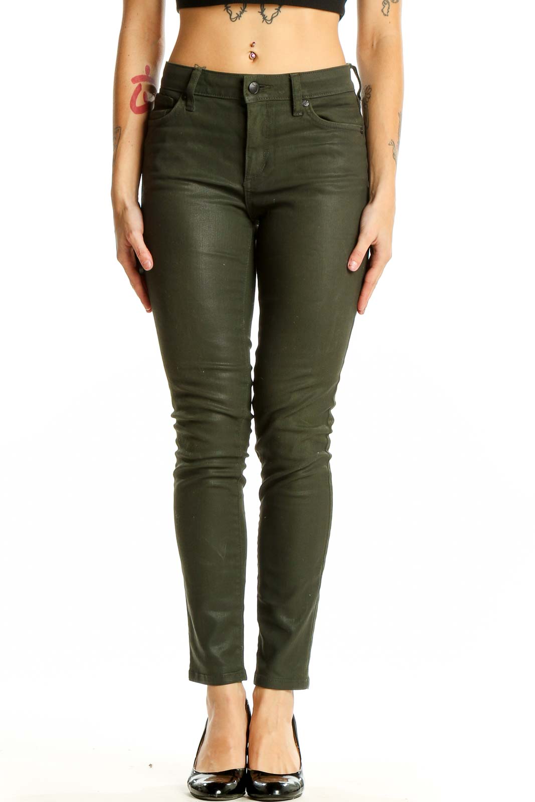 Olive Green Skinny Pants Front