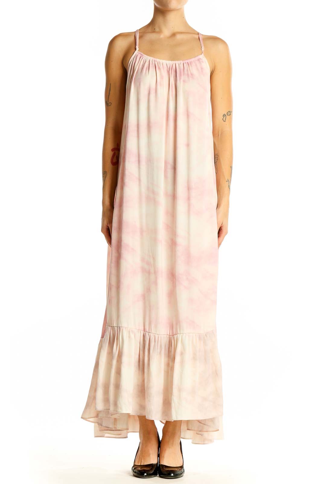 Pink Tie-Dye Flowy Maxi Dress Front