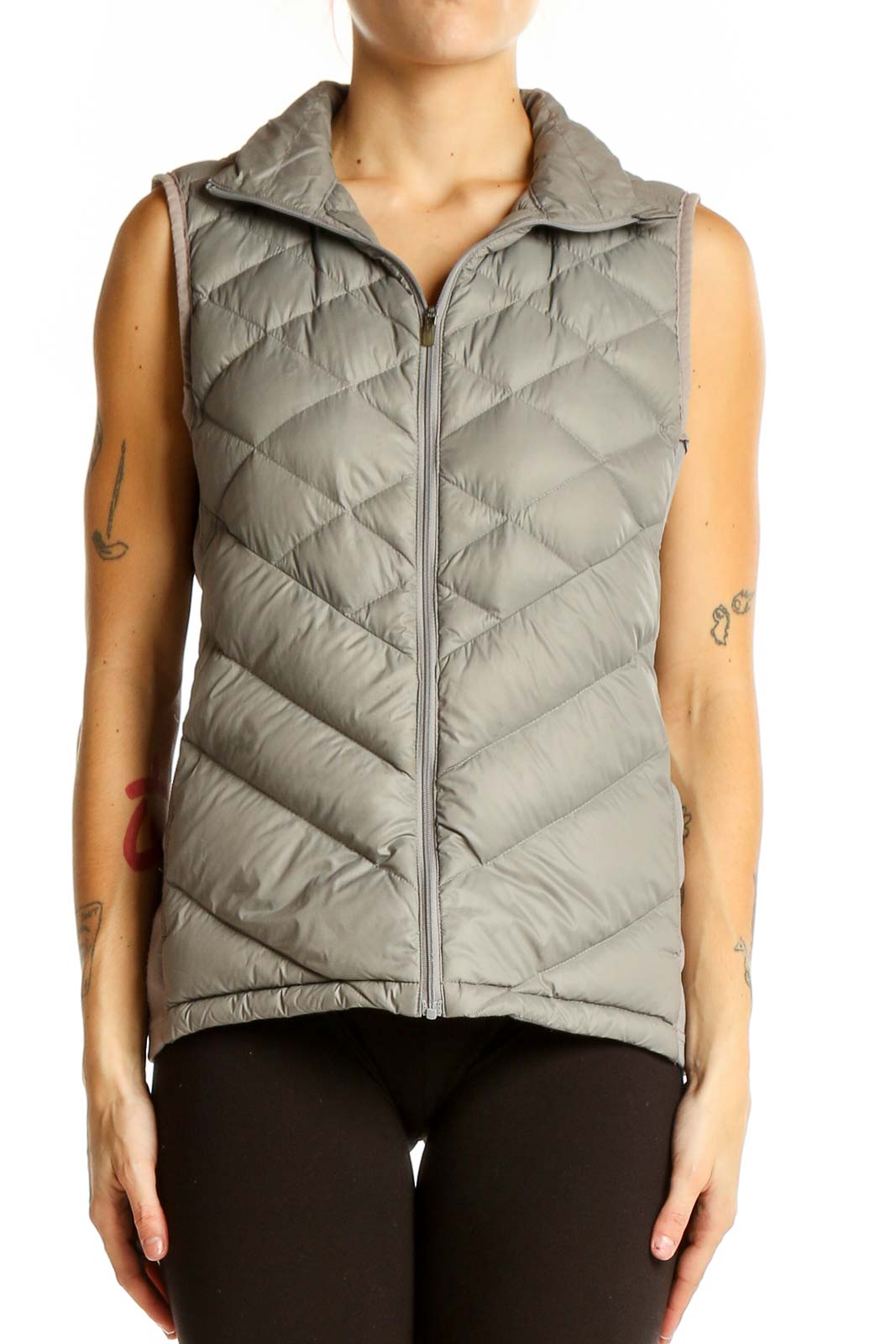 Gray Quilted Puffer Vest Front