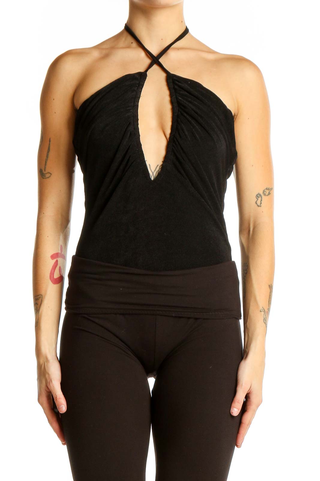 Black Halter Neck Bodysuit Front