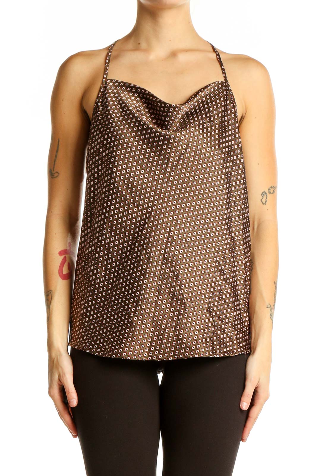 Brown Geometric Print Halter Camisole Front
