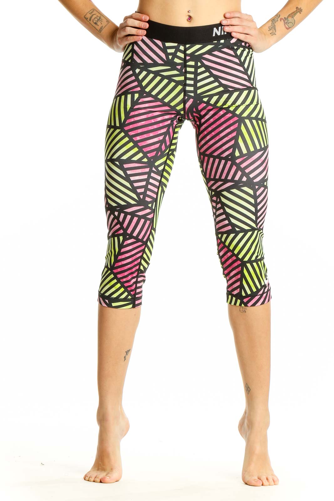 Multicolor Geometric Print Capri Leggings Front