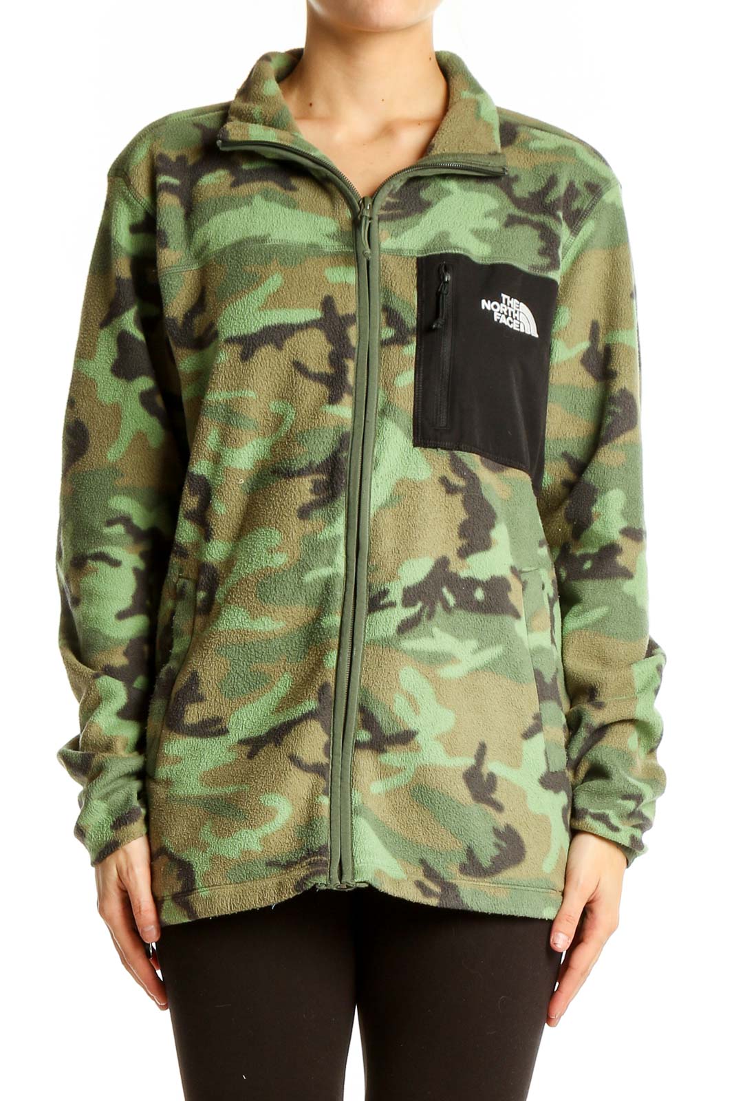 Green Camouflage Fleece Jacket Front