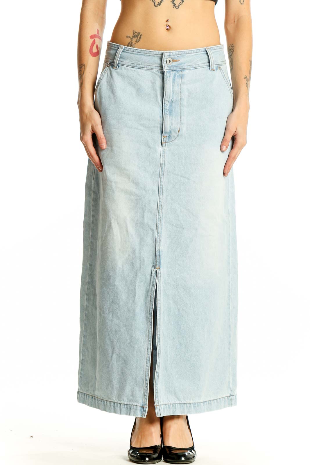 Light Blue Denim Maxi Skirt Front