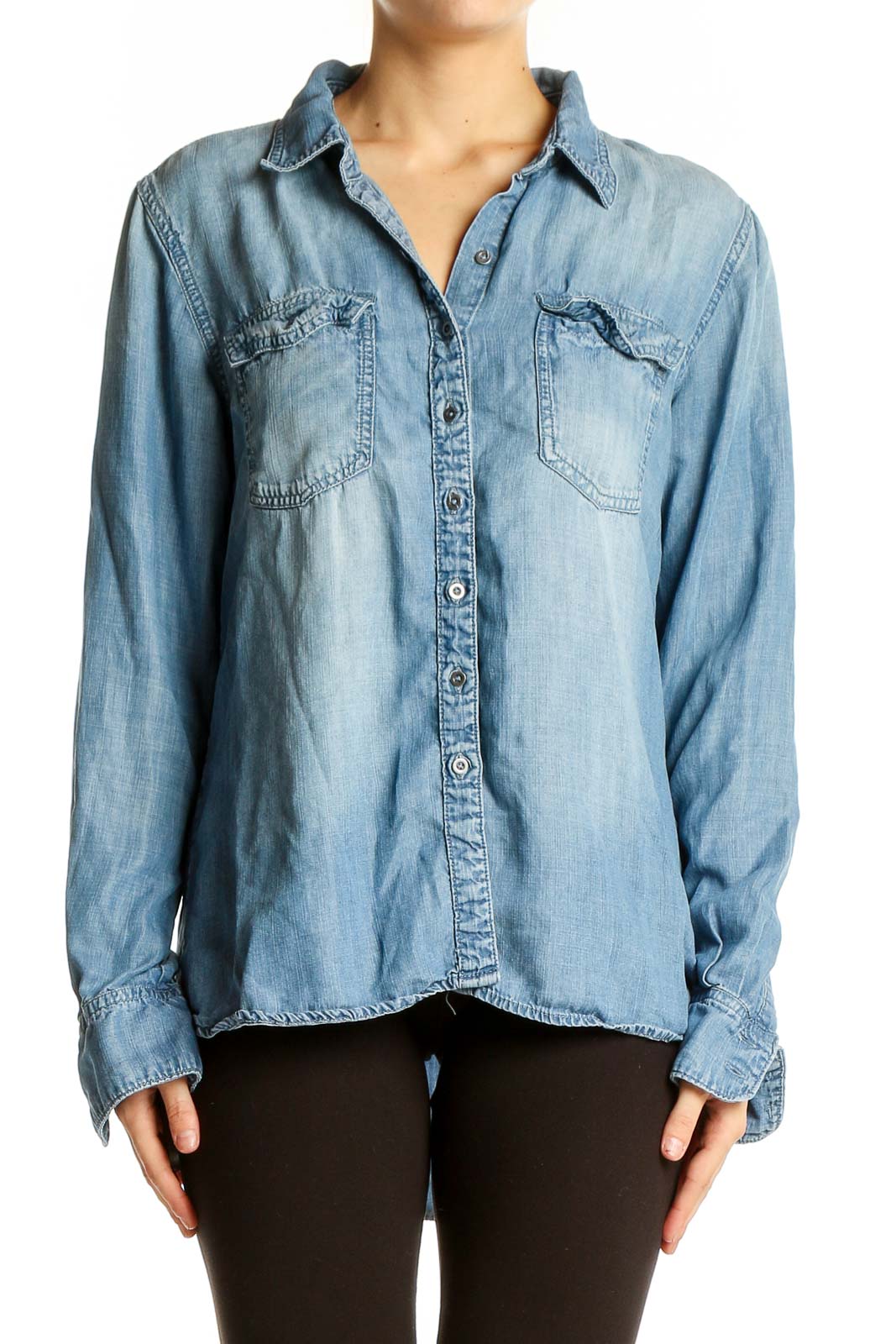 Light Blue Lyocell Denim Button-Up Shirt Front