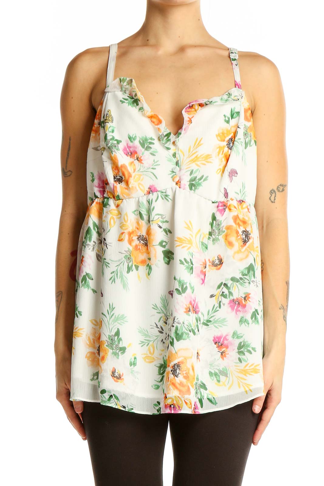 White Floral Babydoll Tank Top Front