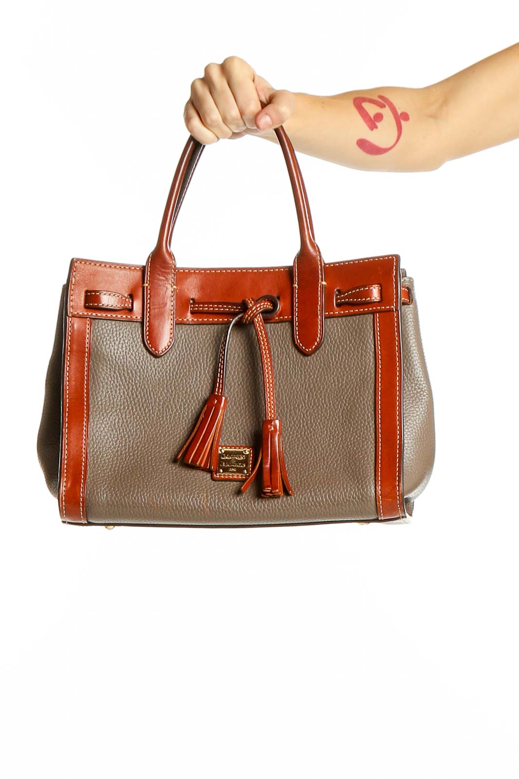 Taupe and Orange Leather Satchel Front