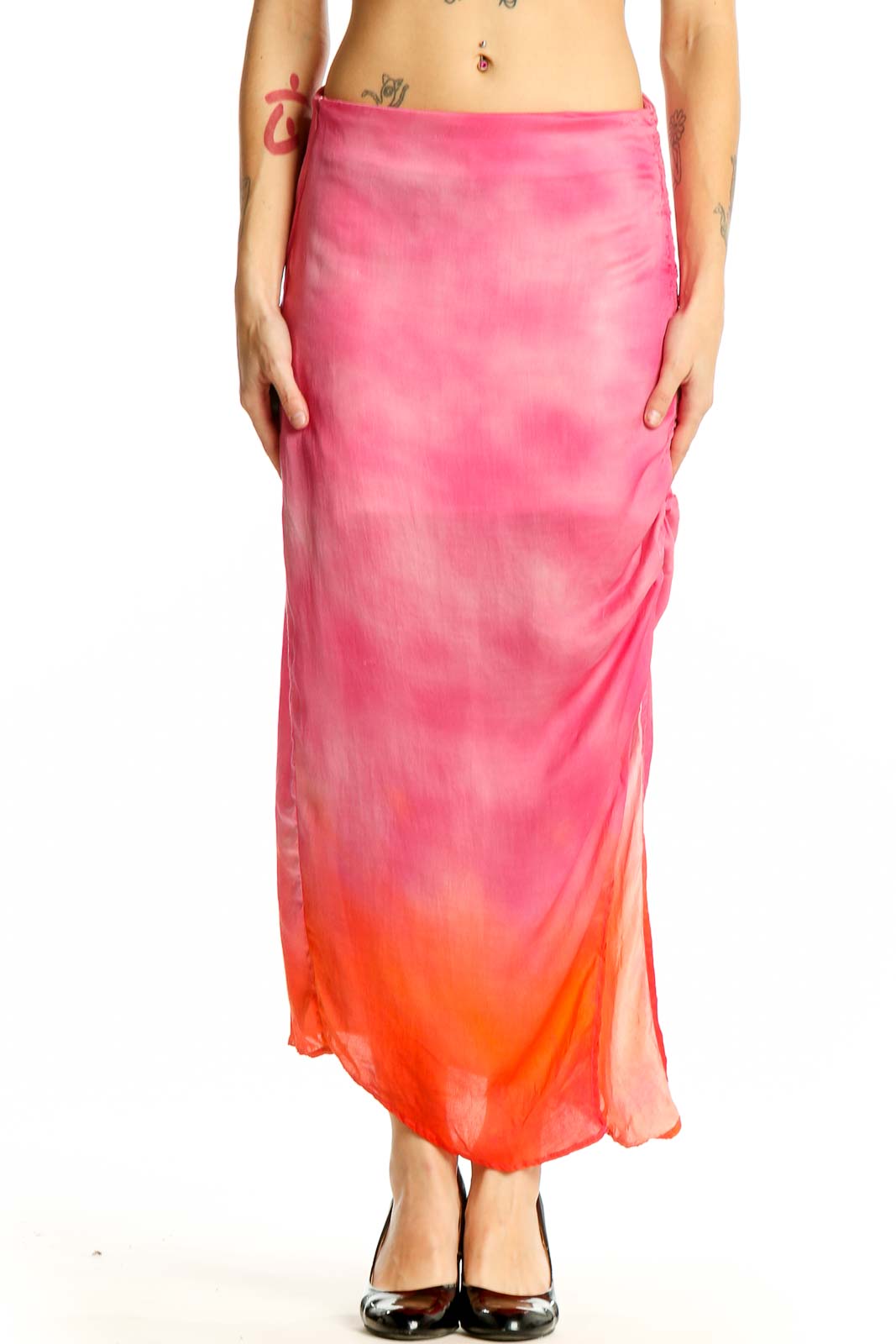 Pink Ombre Tie-Dye Maxi Skirt Front
