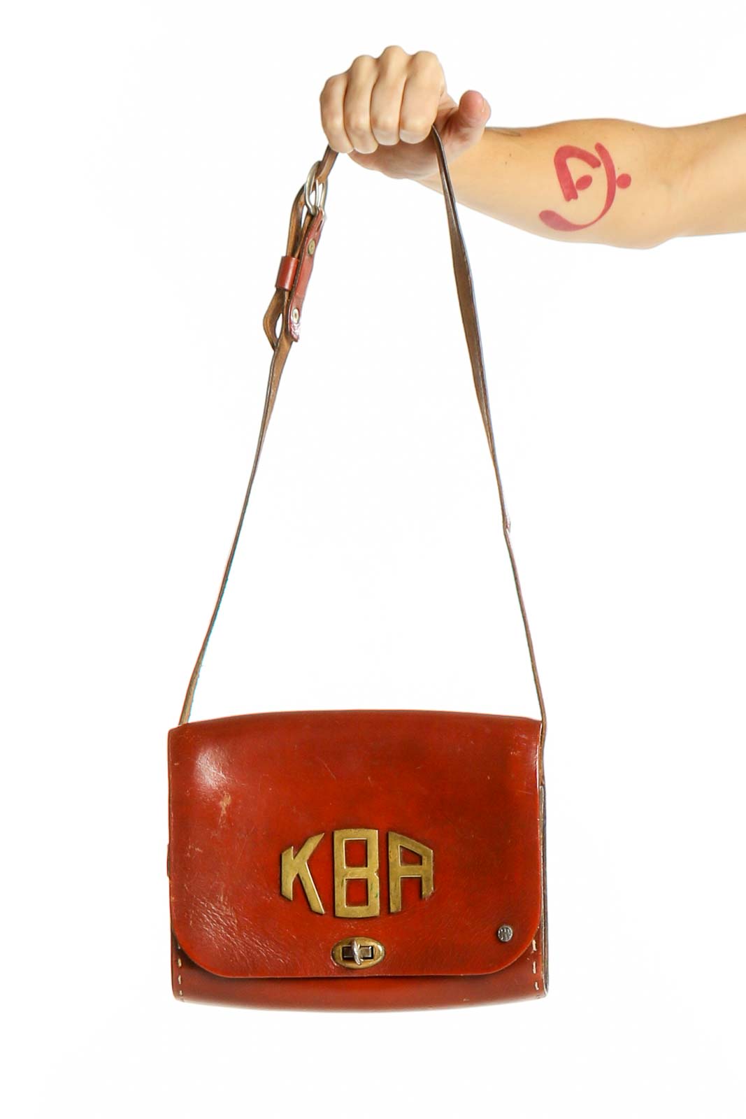 Red Vintage Leather Crossbody Bag Front