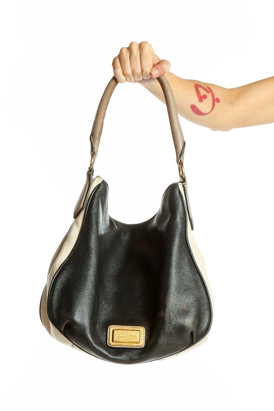 Black and Beige Two-Tone Hobo Shoulder Bag Front