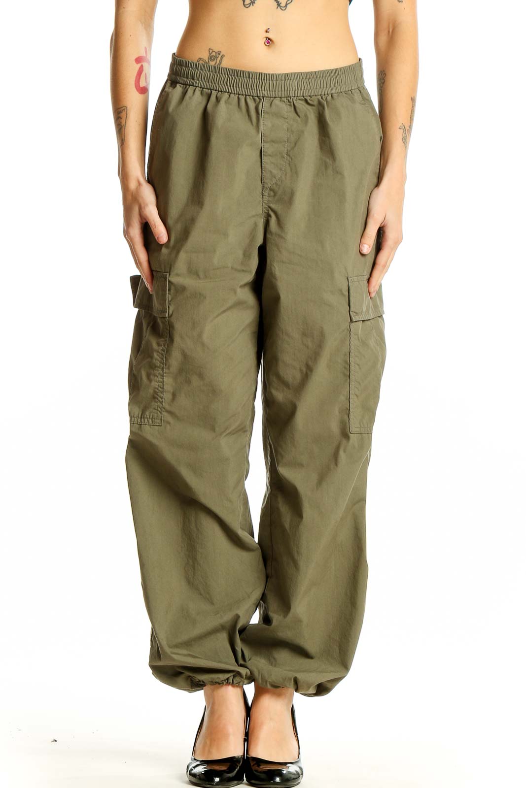 Olive Green Cargo Pants Front