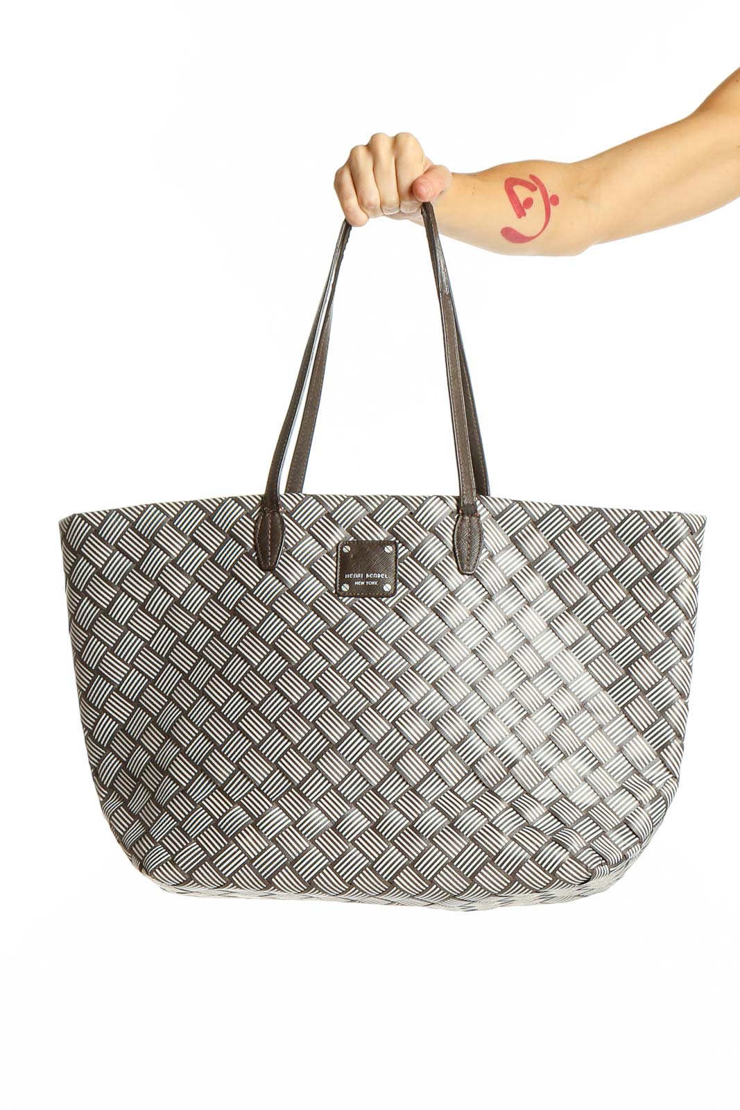 Gray Woven Pattern Tote Bag Front