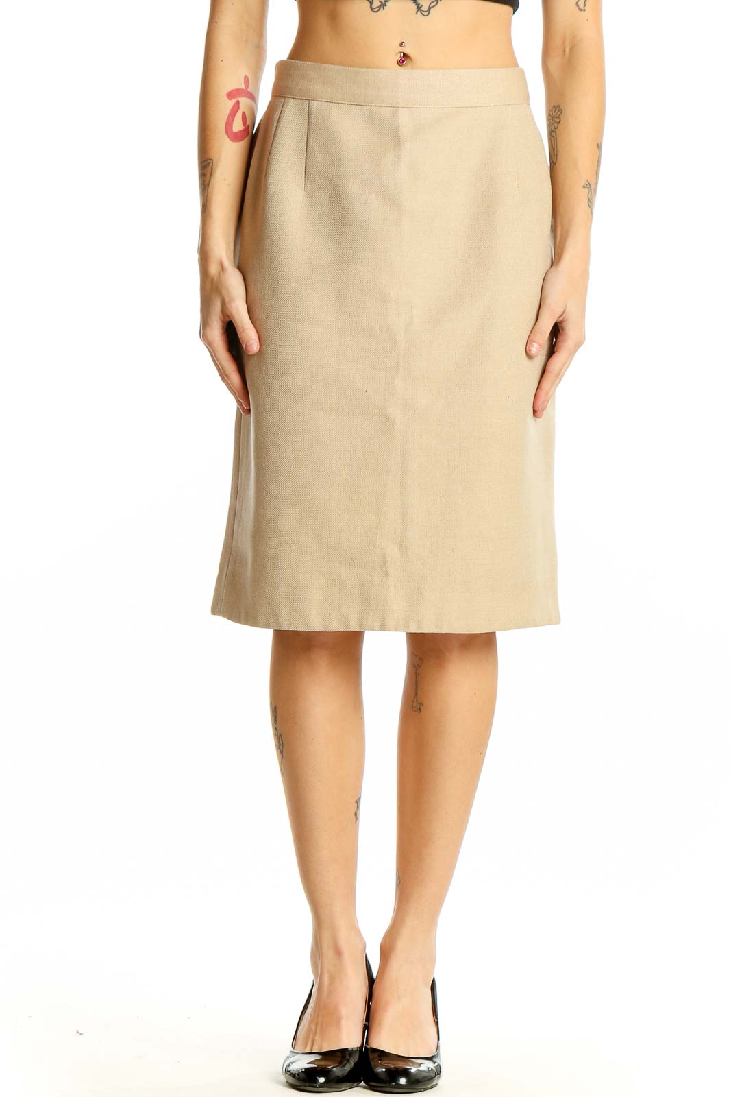 Beige Cashmere Blend Pencil Skirt Front