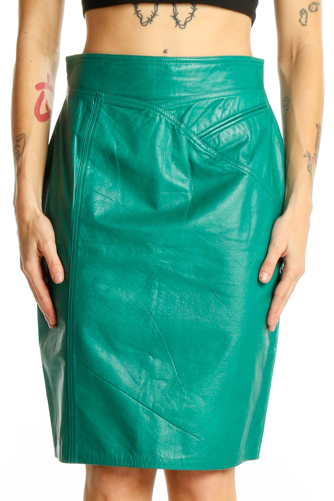 Green Leather Pencil Skirt Front