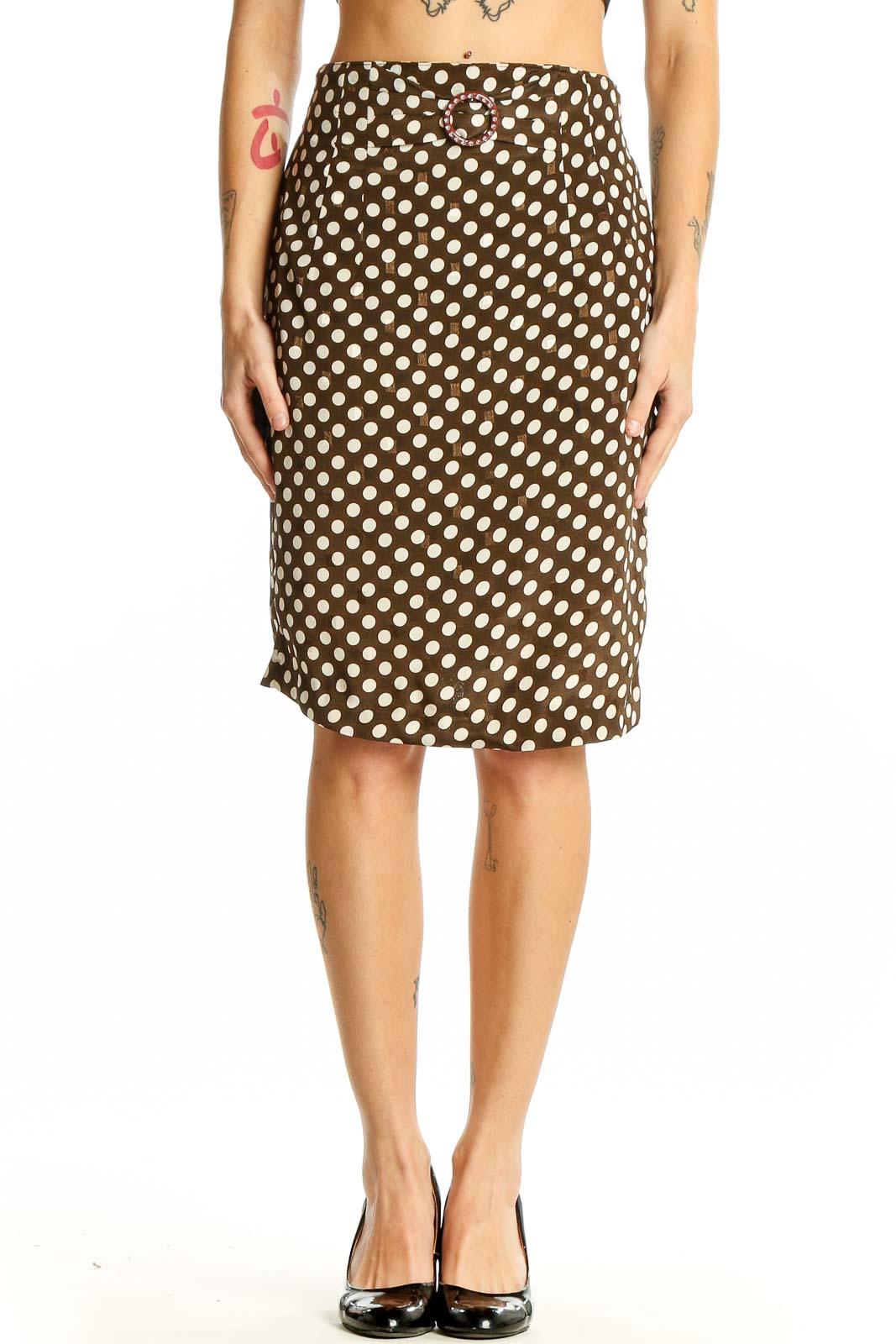 Brown Polka Dot Pencil Skirt Front