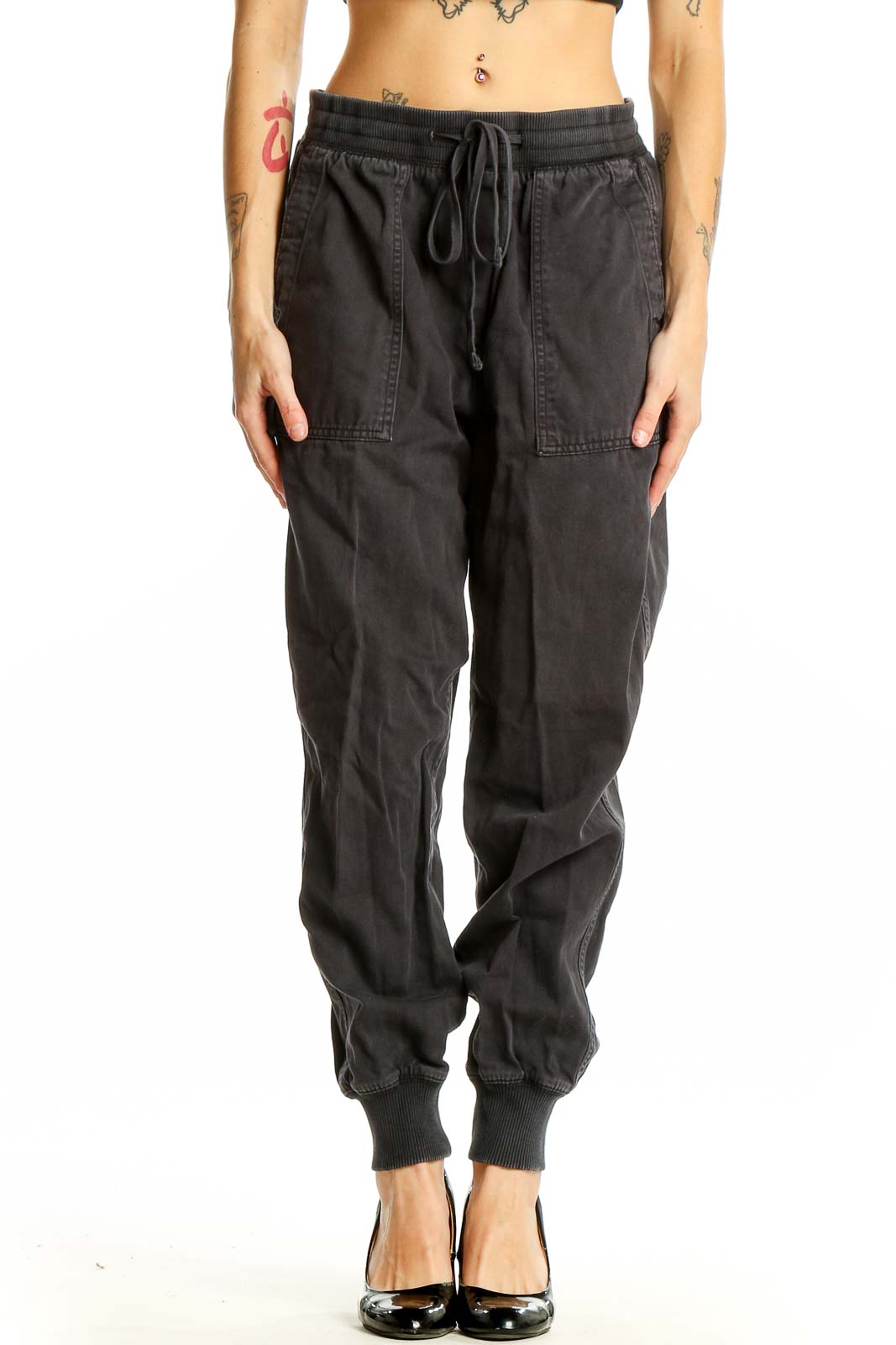 Black Cotton-Blend Jogger Pants Front