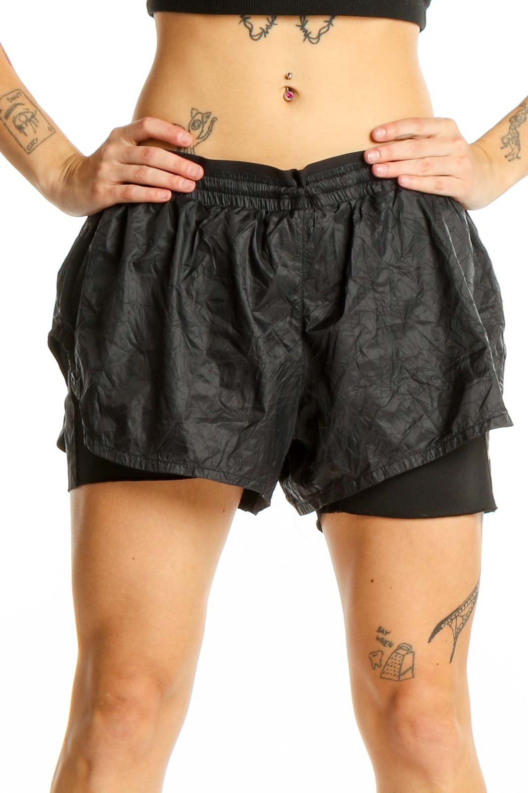 Black Layered Running Shorts Front