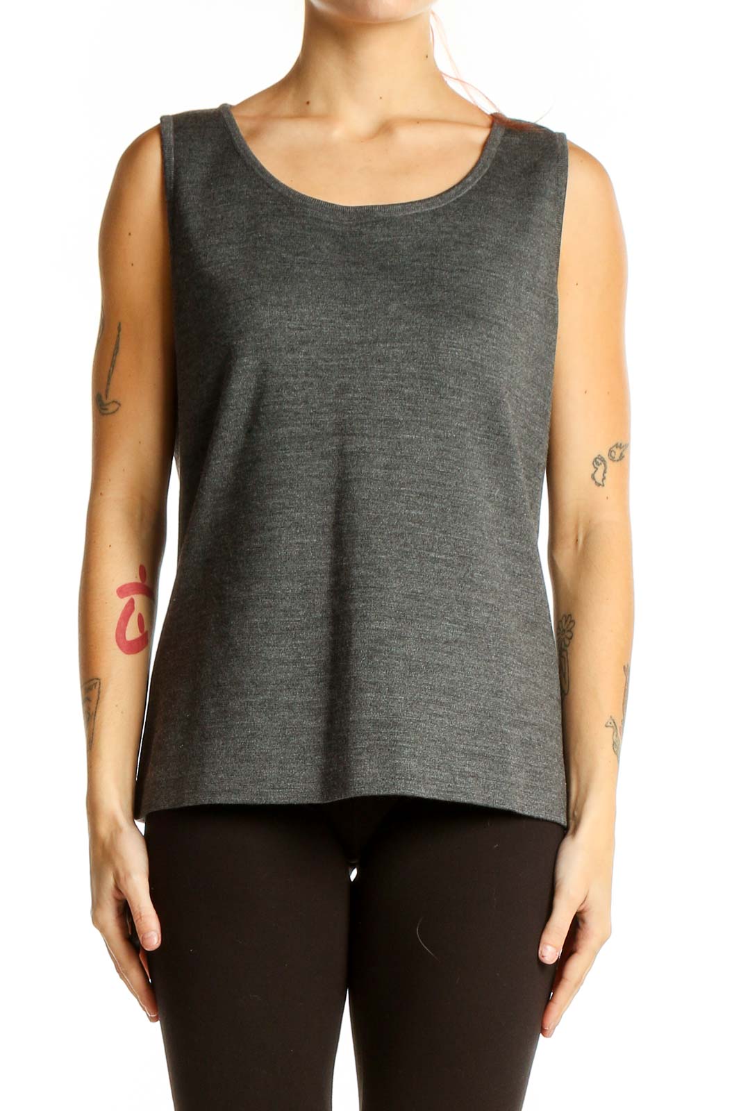 Gray Sleeveless Knit Tank Top Front