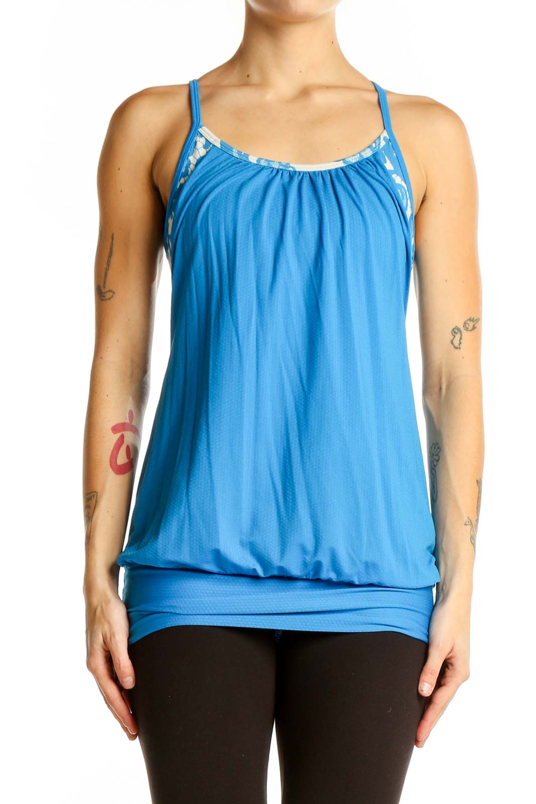 Blue Flowy Athletic Tank Top Front