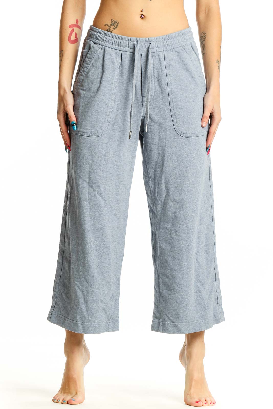 Gray Wide-Leg Cropped Pants Front