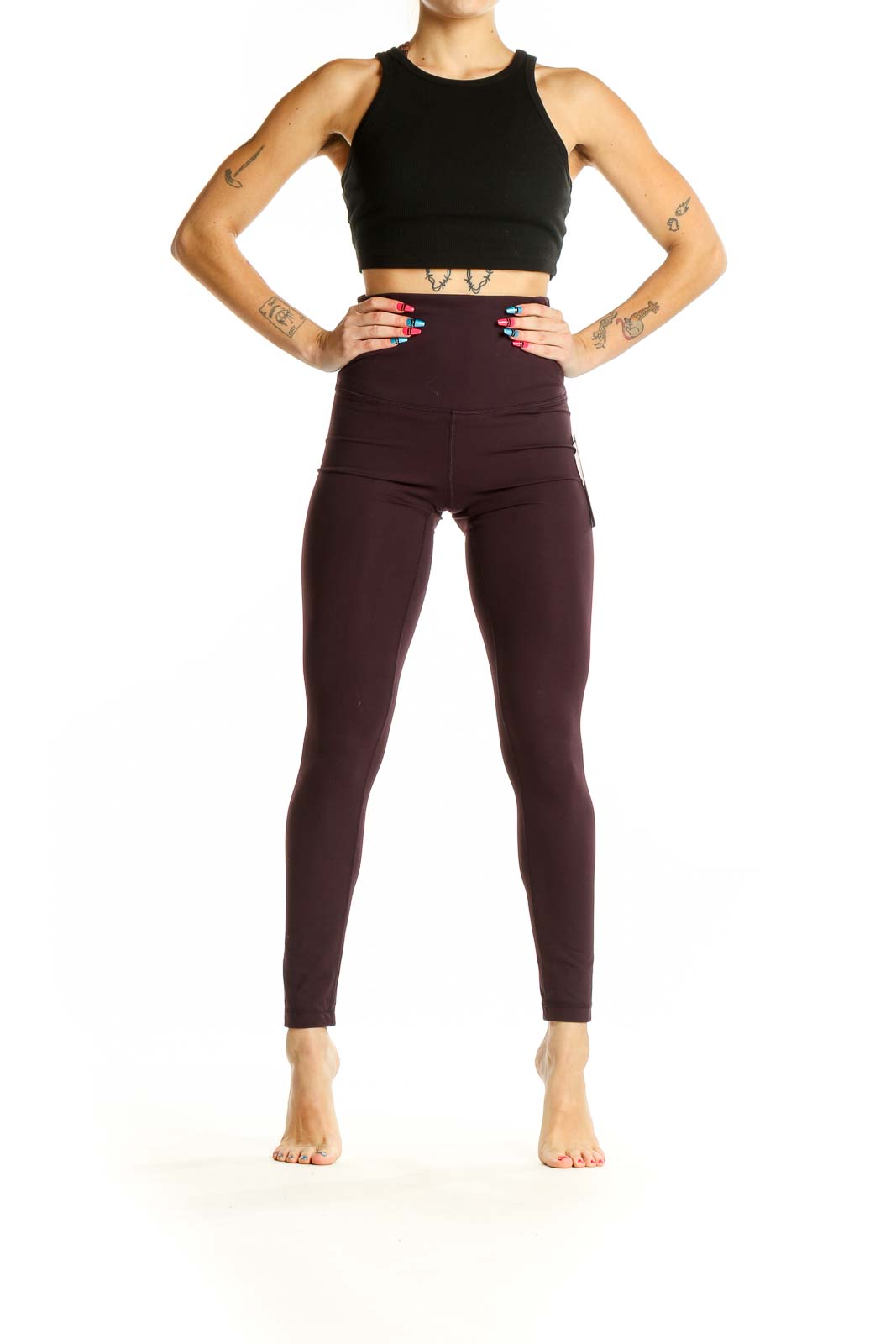 Burgundy High-Waisted Yoga Leggings Front
